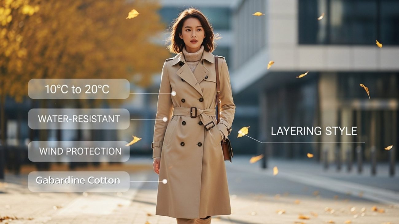 เทรนช์โค้ทกันลมกันฝน เหมาะกับอุณหภูมิ 10°-20°C