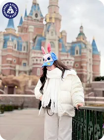 รีวิวใส่เสื้อกันหนาวทรงพัฟเฟอร์สีขาวเที่ยวปราสาทดิสนีย์แลนด์หน้าหนาว